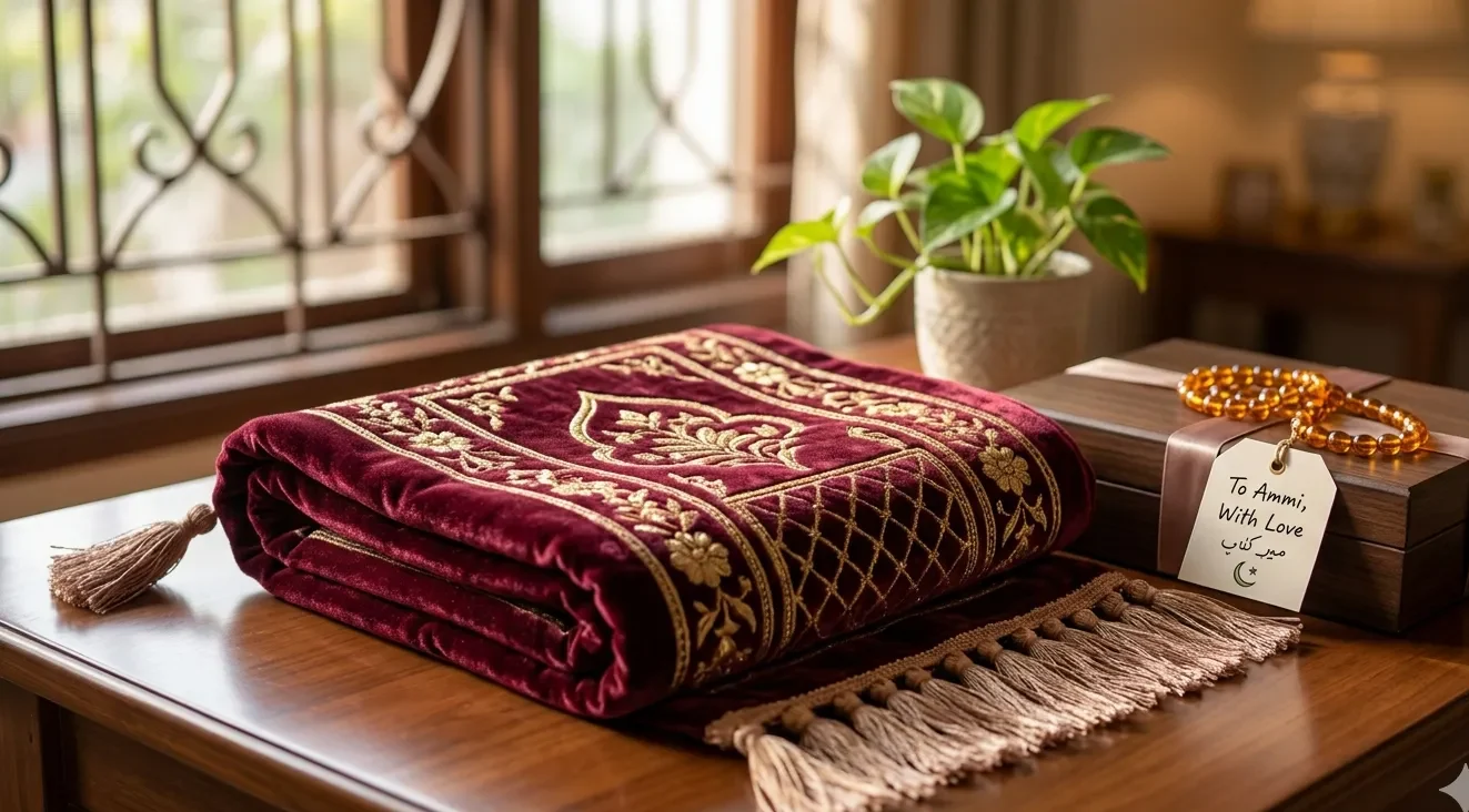 How to Send a Gift to Pakistan with a Velvet Prayer Rug for Mom