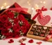 Luxury flower and chocolate gift combo featuring a bouquet of fresh red roses, assorted premium chocolates, decorative gift box, candlelight ambiance, and romantic accents, perfect for online delivery in Pakistan.